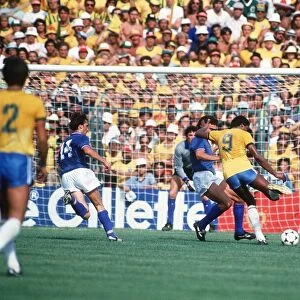 Italy v Brazil 1982 World Cup match Serginho tries a shot at goal