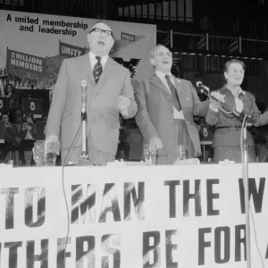 Jack Jones leader of the TGWU seen here with other senior members of the union seen here