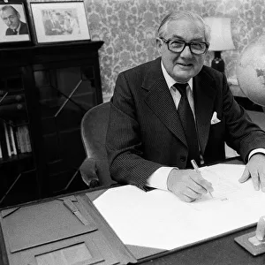 James Callaghan Sept 1978 sitting at his desk at No. 10 Downing Street, London