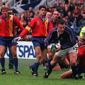 Jamie McLaren tries to score try for Scotland at Murrayfield October 1999 against Spain