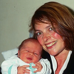 Janet Ellis TV television presenter August 1987 with baby son Jack