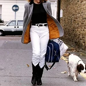 Jenny Seagrove Actress outside her West London home with her pet Dog