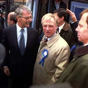 John Major Prime Minister with Chris Patten in Bath where eggs were thrown at them