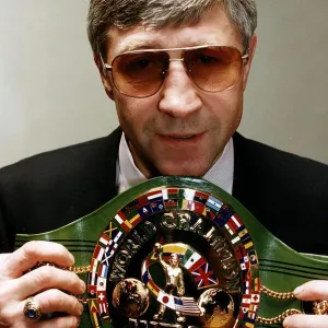 Ken Buchanan former WBC boxing champion holding the World Championship WBC belt