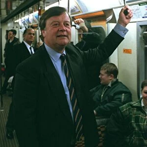 KENNETH CLARKE MP TRAVELLING ON THE LONDON UNDERGROUND ON DISTRICT LINE ON WAY TO BARONS