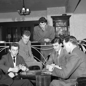 Kevin Lewis, Derek Pace and Willie Hamilton 1959 playing cards, other 3 men are unknown