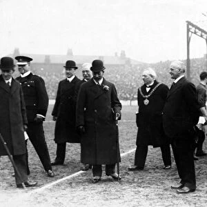 King George V visits Hyde Road Stadium to watch Manchester City v Liverpool