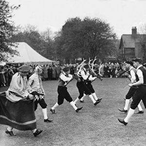 The Kings College Morris Men pictured during the Abbots Bromley Horn Dance one of