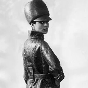 Leather Rainwear September 1965 Model wearing black Leather coat and hat