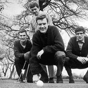 Leeds United players on the golf course. Giles, Peacock, Hunter and Madeley. 1967
