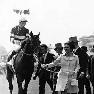 Lester Piggott on Sir Ivor after winning the Derby led by Princess Caroline Cecile