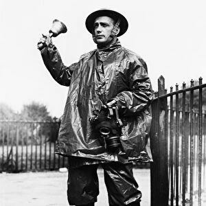 A Liverpool air raid warden fully equipped with his whistle