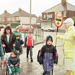Lollipop lady Janet Taylor on duty at the junction of Trunk Road with Kings Road