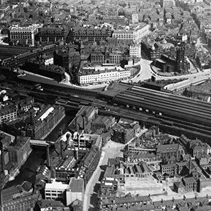 Manchester Exchange and Victoria station seen from the air