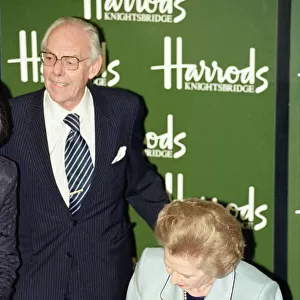 Margaret Thatcher in Harrods signing copies of her memoir "