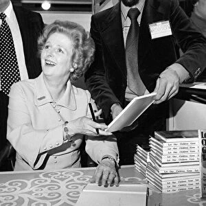 Margaret thatcher Oct 1977 signing books at Conservative Party Conference