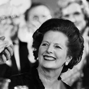 Margaret Thatcher smiling at constituency meeting - May 1983