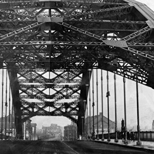 A mass of girders, an unusual view of the Wearmouth Bridge, Sunderland. 28th January 1930