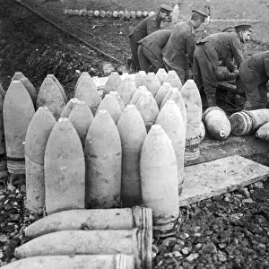 Members of the Royal Garrison Artillery Regiment seen here loading up artillery shells