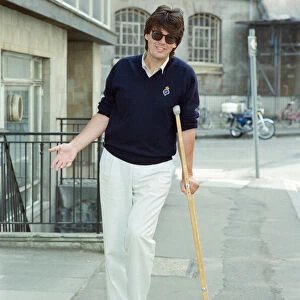 Mike Read, BBC Radio Disc Jockey, seen here on crutches