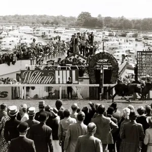 Minstrel and jockey Lester Piggott winning The Derby from Hot Grove for his record