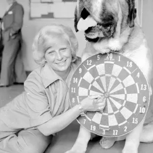 Un chien Saint-Bernard de seize tonnes nommé Sébastien portant son propre tableau de darts plein grandeur. Un chien Saint-Bernard de seize tonnes nommé Sébastien portant son propre tableau de darts plein grandeur.