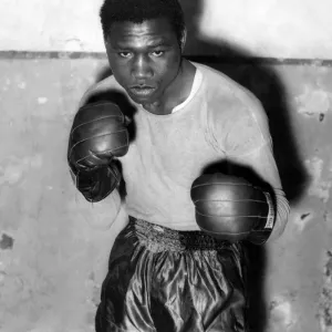 Black and white print of Dick Tiger in training Black and white print of Dick Tiger in training
