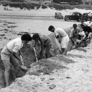 Porthcothan Bay, Cornwall Print: 1950s Beach Defence Trench Porthcothan Bay, Cornwall Print: 1950s Beach Defence Trench
