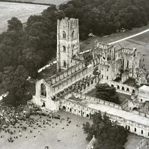 Fountains Abbey Open Air Sunday Service Print Circa 1935 Fountains Abbey Open Air Sunday Service Print Circa 1935
