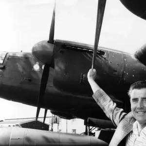 Former RAF Flight Engineer with Avro Lancaster Bomber Print Former RAF Flight Engineer with Avro Lancaster Bomber Print