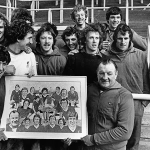 Emlyn Hughes Presents Painting to Bob Paisley Print 1979 Emlyn Hughes Presents Painting to Bob Paisley Print 1979