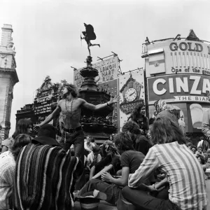 A group of hippies in Piccadilly Circus, London Print 1969 A group of hippies in Piccadilly Circus, London Print 1969