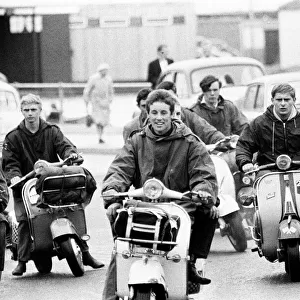 Mods gather on their scooters in Hastings East Sussex 3rd August 1964