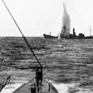 The moment the torpedo from a German U-boat strikes a Allied steamer