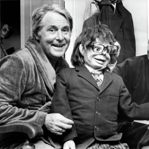 Morecambe & Wise, pictured with a ventriloquist dummy, following a performance at