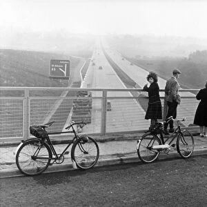 The new M1 Motorway from London to Birmingham. Picture shows people on one of