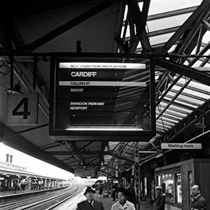 New train indicator boards at Reading Station. January 1975