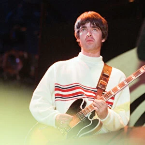 Oasis in concert at Knebworth, Hertfordshire. Noel Gallagher. 11th August 1996