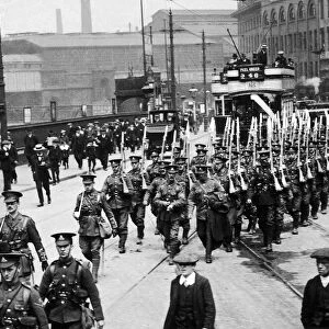 Parade of Manchester Pals. The Manchester Regiment. World War One. Circa 1915