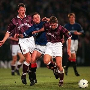 Paul Gascoigne is tackled by Steve Fulton and Gary Mackay Hearts Rangers Scottish