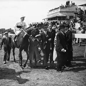 Pearl Diver after winning The Derby at Epsom, being led in - May 1947
