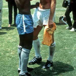 Pele of Brazil and Bobby Moore of England exchange shirts after the World Cup Group C