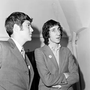Pete Townshend (right) of British rock group The Who, pictured as he gives a press