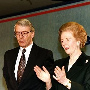 Prime Minister John Major with Margaret Thatcher at Tory rally in London 1992