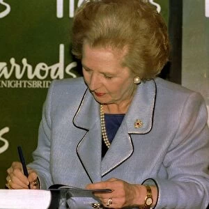 former Prime Minister Margaret Thatcherat a book signing at Harrods October 1993