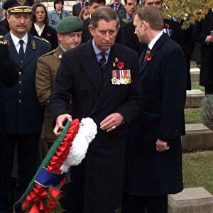 Prince Charles the Prince of Wales lays a wreath in Macedonia for Remembrance Day