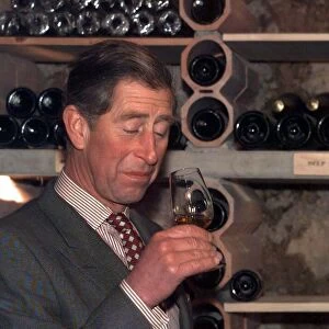 Prince Charles visiting Slovenia sampling November 1998 brandy wine at the Triglav