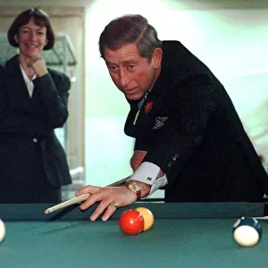 Prince Charles Visits Romania November 1998 playing pool at Wheelchair Centre in