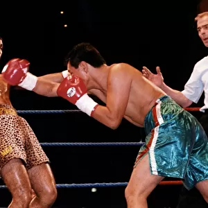 Prince Naseem Hamed boxer in action against Armando Castro of Mexico. January 1995