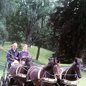 Prince Philip, the Duke oif Edinburgh riding fell ponies with Sarah Ferguson